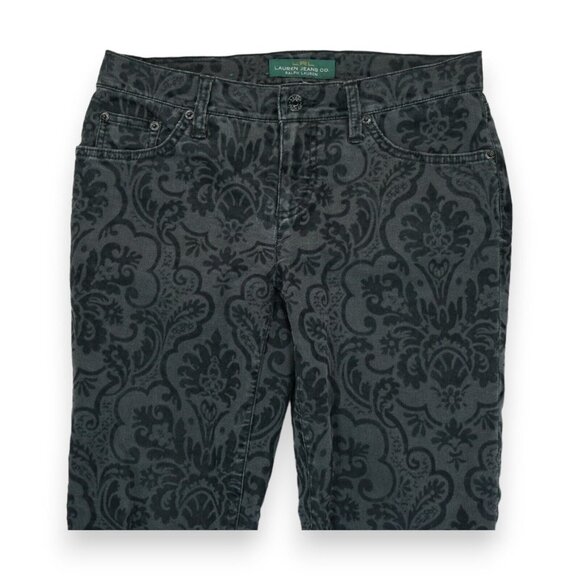 Laurent Ralph Lauren Women’s Pants Black Floral Velvet Baroque Straight Leg Sz 4 - Picture 3 of 5